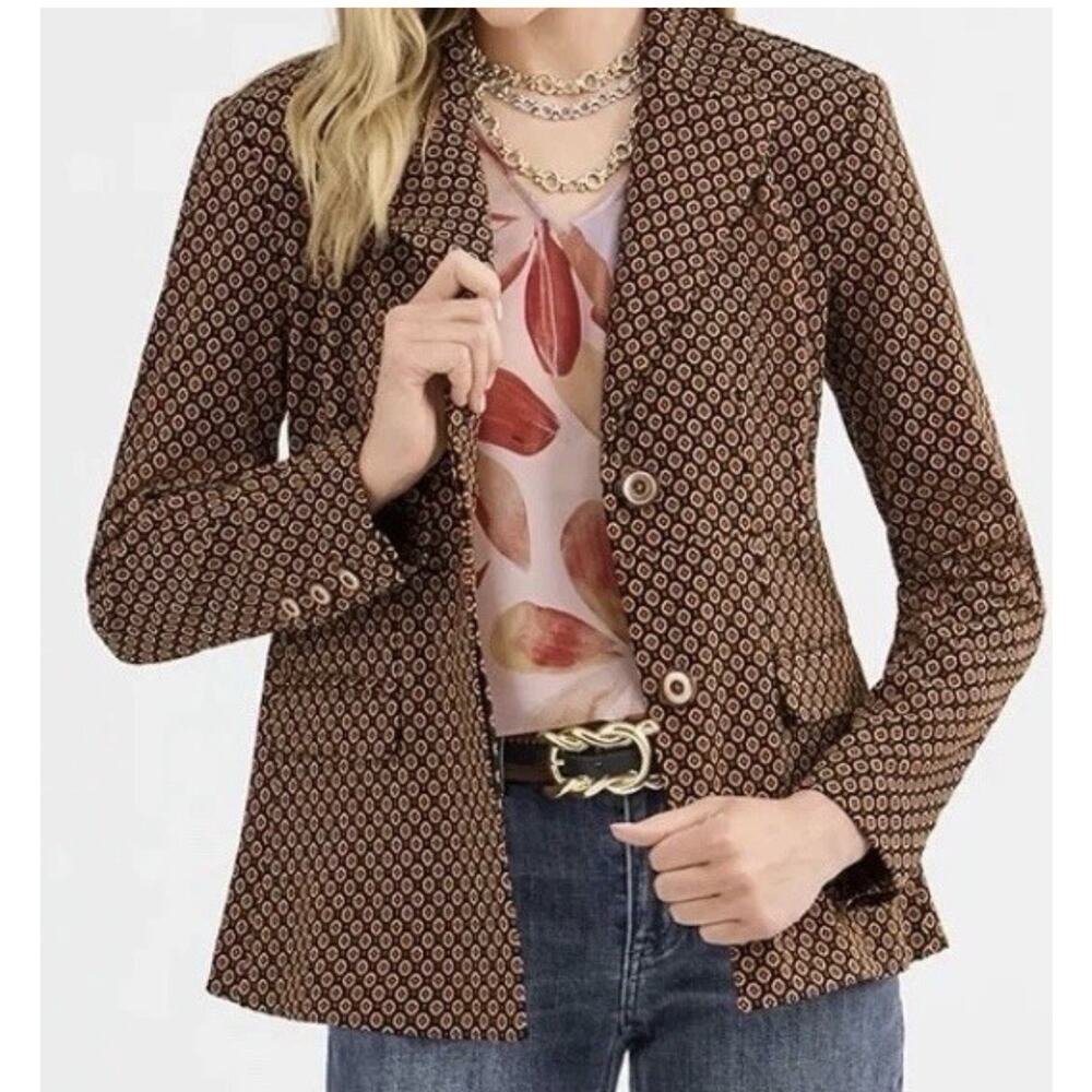 Cabi Dandy Blazer Size S Stretch Brown Prints Preppy Career Office Business NEW - Picture 1 of 6